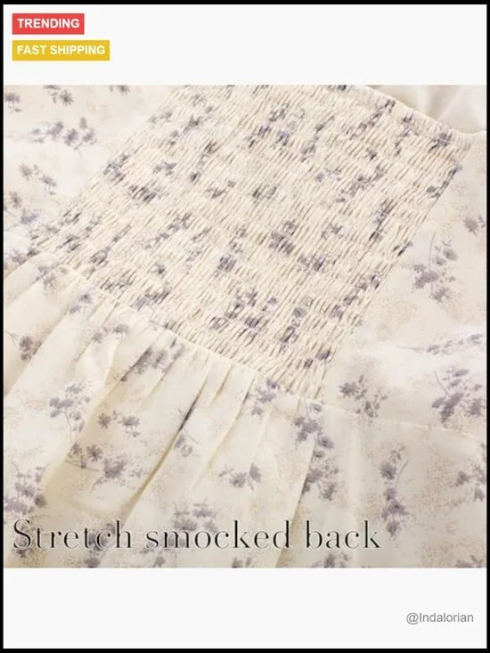 Polyester Blend Floral Midi Sun Dress with Ruffles for Wedding Guest - Picture 3 of 7